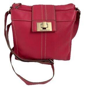 Tignanello Crossbody Purse Genuine Leather Pink Handbag ShoulderBag Organizer